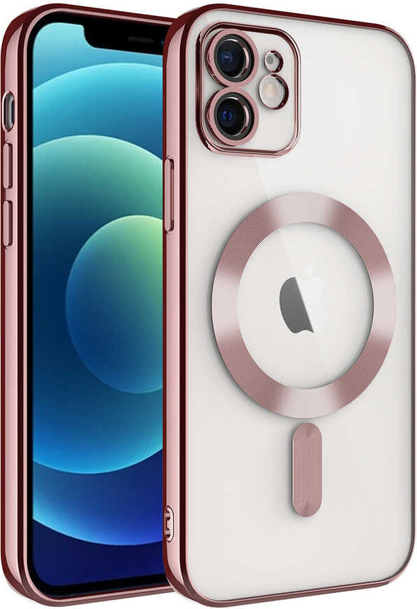 iPhone 11 Uyumlu Kamera Korumalı Magsafe Wireless Şarj Özellikli Mnc Demre Kapak-Rose Gold