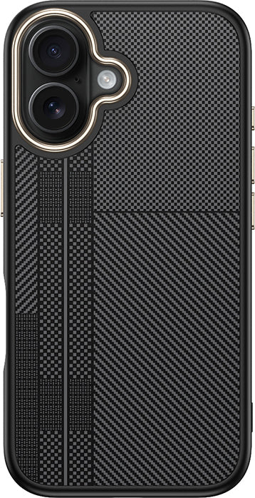 iPhone 16 Plus Kılıf M-Safe Şarj Özellikli Karbon Fiber Görünümlü Mnc Antina Kapak - Siyah-Gri