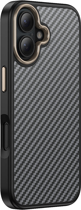 iPhone 16 Plus Kılıf M-Safe Şarj Özellikli Karbon Fiber Görünümlü Mnc Antina Kapak - Siyah-Gri