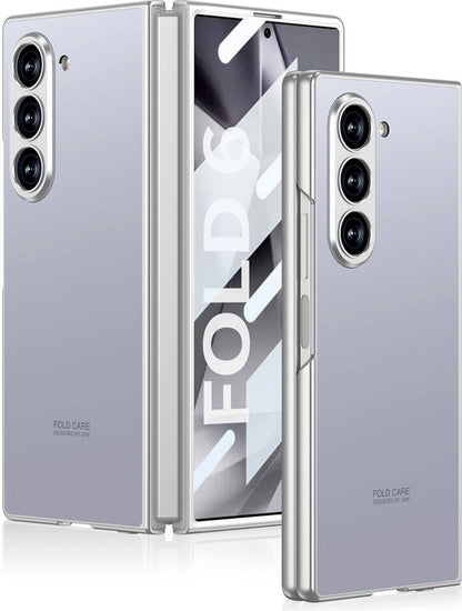 Galaxy Z Fold 6 Kılıf Titanyum Metal Tasarımlı Mnc Kıpta Caz Kapak-Gri
