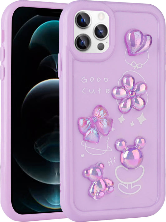 iPhone 13 Pro Max Uyumlu Kabartma Figürlü Parlak Mnc Toys Silikon Kapak-Beyaz