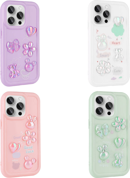 Apple iPhone 14 Pro Kılıf Kabartma Figürlü Parlak Mnc Toys Silikon Kapak-Açık Yeşil