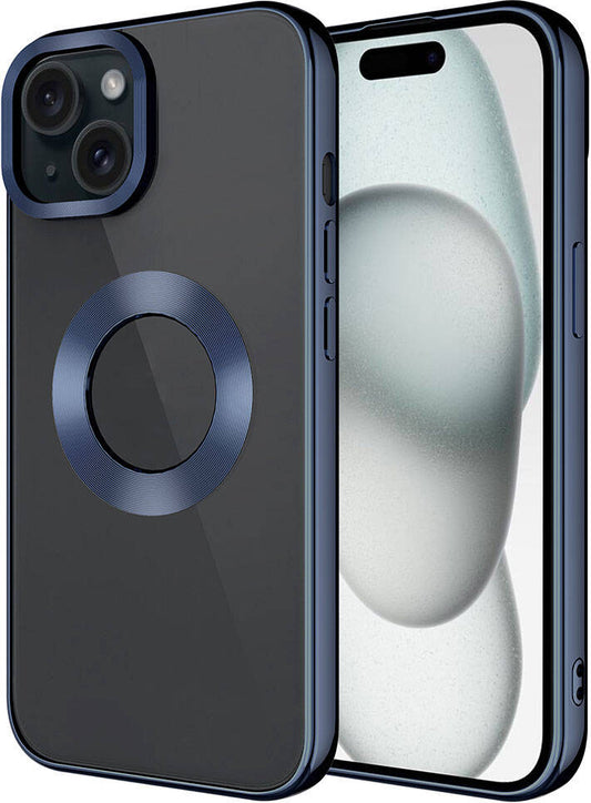 iPhone 15 Plus Uyumlu Tek Kamera Çerçeveli Logo Gösteren Mnc Omega Kapak-Lacivert