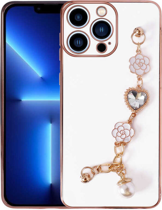 iPhone 12 Pro Max Uyumlu El Tutamaçlı Kamera Korumalı Mnc Taka Silikon Kapak-Beyaz