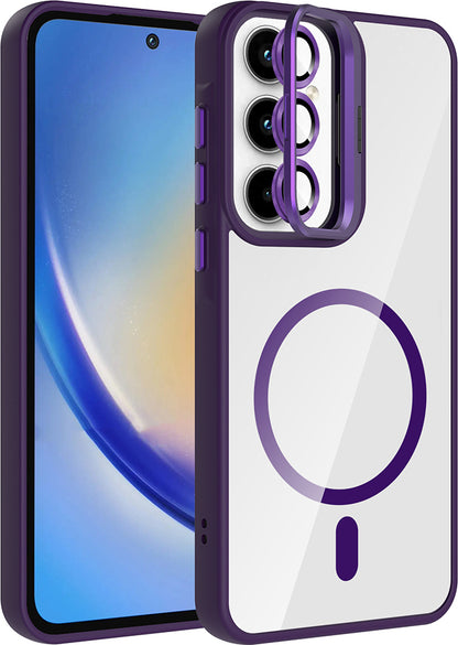 Galaxy A35 Kılıf Standlı ve Kamera Lens Hediyeli M-Safe Şarj Özellikli Mnc Etro Kapak - Derin Mor