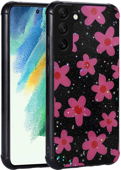 Galaxy S21 Fe Kılıf Simli Desenli Kamera Korumalı Parlak Mnc Popy Kapak-Çiçek