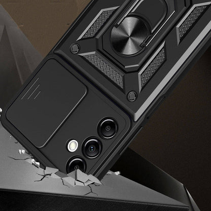 Galaxy A14 Kılıf Magnetik Standlı Kamera Korumalı Mnc Sürgülü Vega Kapak-Siyah
