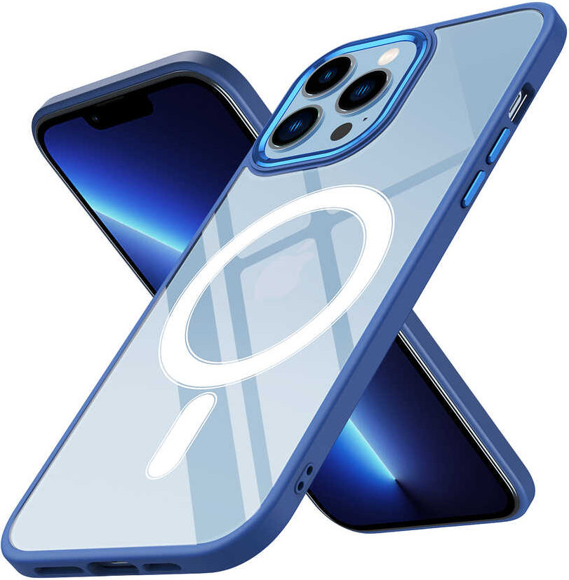 iPhone 13 Pro Max Uyumlu Wireless Şarj Özellikli Mnc Krom Magsafe Silikon Kapak-Lacivert
