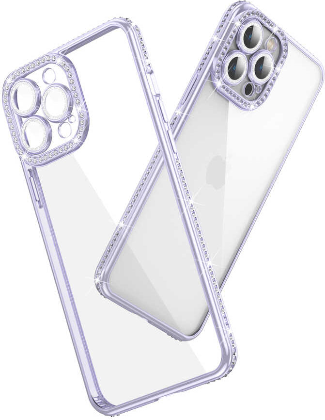 iPhone 12 Pro Max Kılıf Kamera Korumalı Taşlı Mnc Mina Kapak-Lila