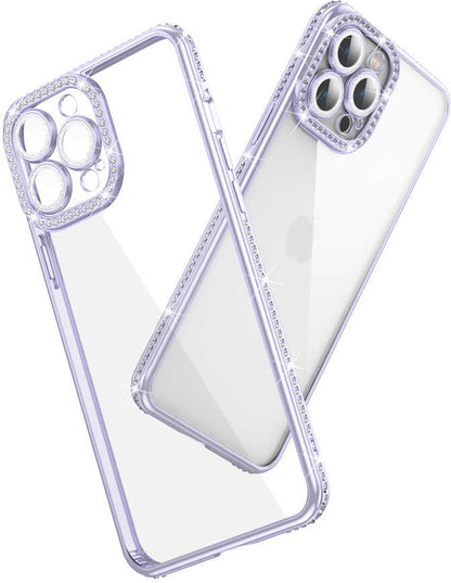 iPhone 12 Pro Max Kılıf Kamera Korumalı Taşlı Mnc Mina Kapak-Lila