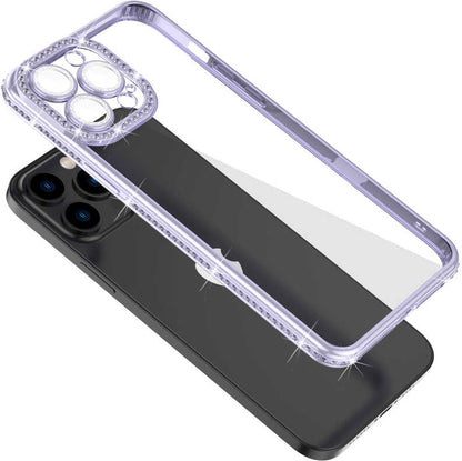 iPhone 12 Pro Max Kılıf Kamera Korumalı Taşlı Mnc Mina Kapak-Lila