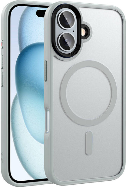 Apple iPhone 16 Plus Kılıf Mat Arka Yüzey Wireless Şarj Özellikli Mnc Flet Magsafe Kapak-Gümüş