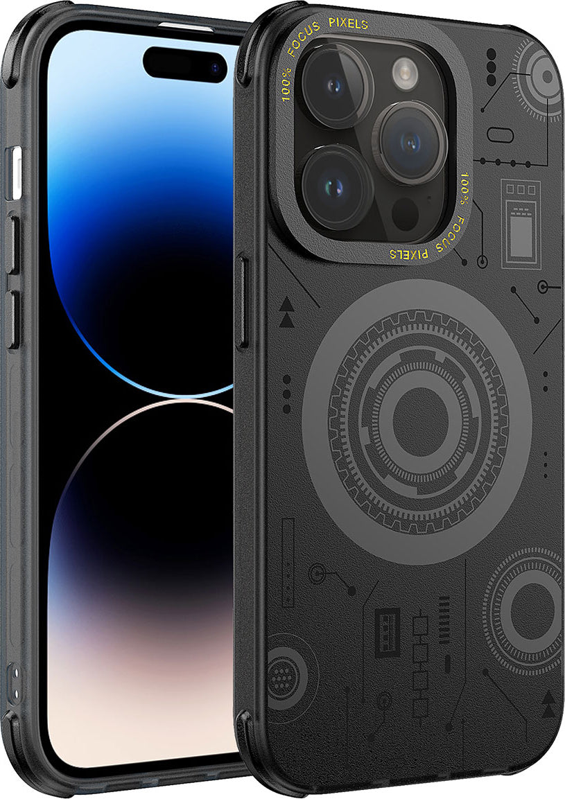 iPhone 14 Pro Uyumlu Mnc Wireless Şarj Özellikli Desenli Hot Kapak-Siyah