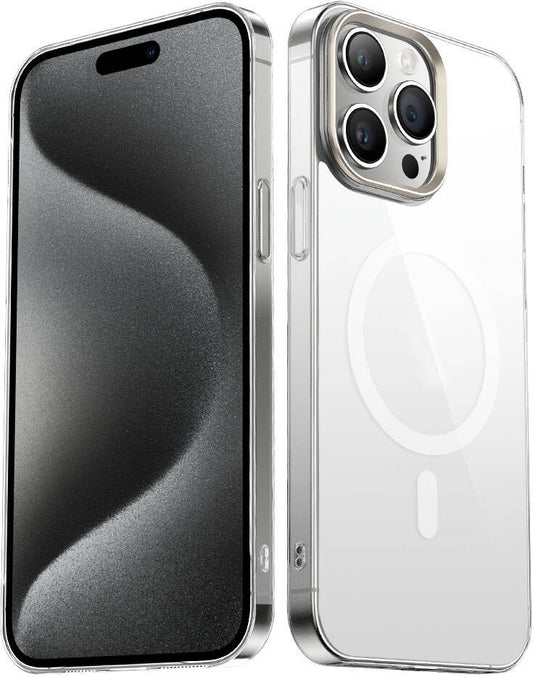 iPhone 15 Pro Uyumlu Mnc Wireless Şarj Özellikli Şeffaf G-Glass Kapak-Titanyum
