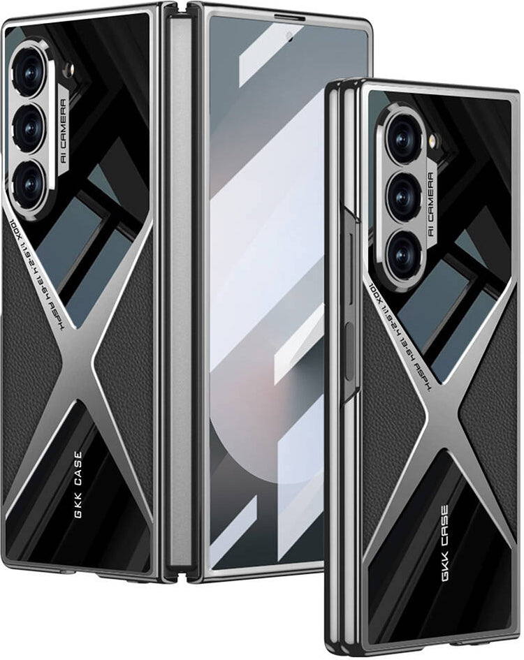 Galaxy Z Fold 6 Kılıf Ultra Ince Kamera Korumalı Pc + Deri Arka Yüzey Mnc X-Pro Kapak-Siyah