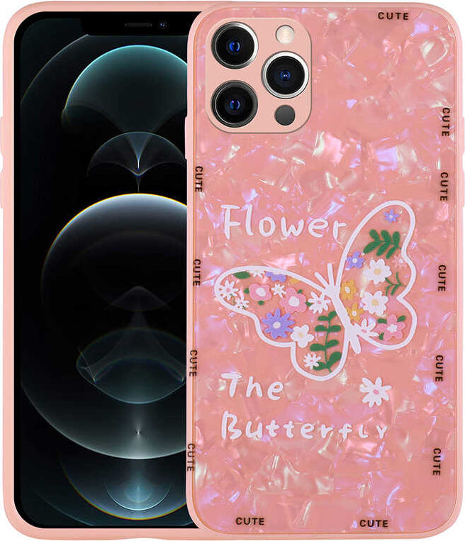 iPhone 13 Pro Max Uyumlu Desenli Sert Silikon Mnc Mumila Kapak-Pink Flower