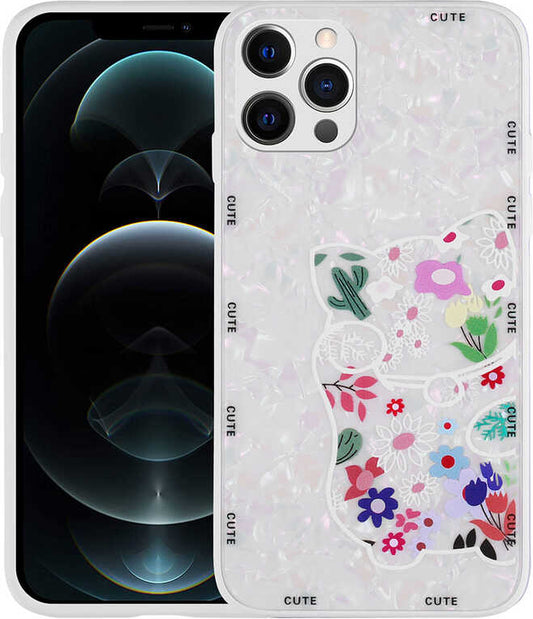 iPhone 12 Pro Kılıf Desenli Sert Silikon Mnc Mumila Kapak-White Cat
