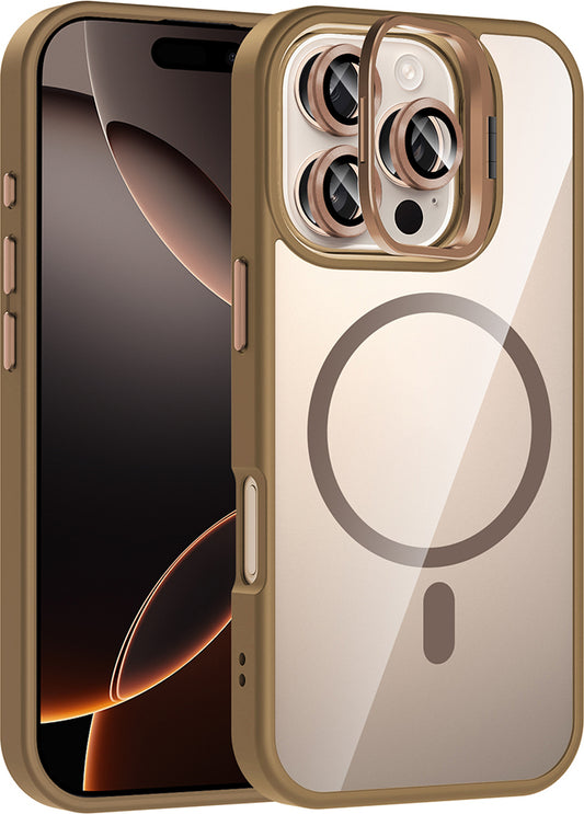 iPhone 16 Pro Max Kılıf Standlı ve Kamera Lens Hediyeli M-Safe Şarj Özellikli Mnc Etro Kapak - Deri