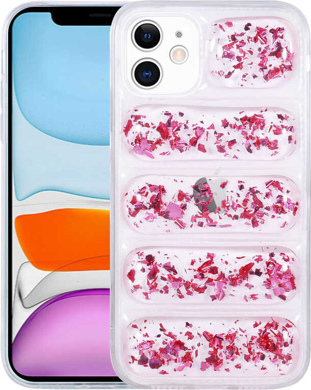 iPhone 11 Uyumlu Kamera Korumalı Simli Airbag'li Mnc Dalga Kapak-Pembe Koyu