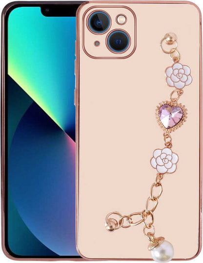 iPhone 13 Uyumlu El Tutamaçlı Kamera Korumalı Mnc Taka Silikon Kapak-Pembe