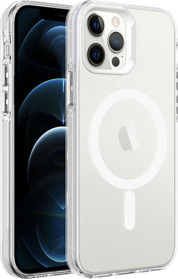 iPhone 12 Pro Uyumlu Mnc Magsafe Şarj Özellikli Buzlu Transparan C-Pro Sert Kapak-Renksiz