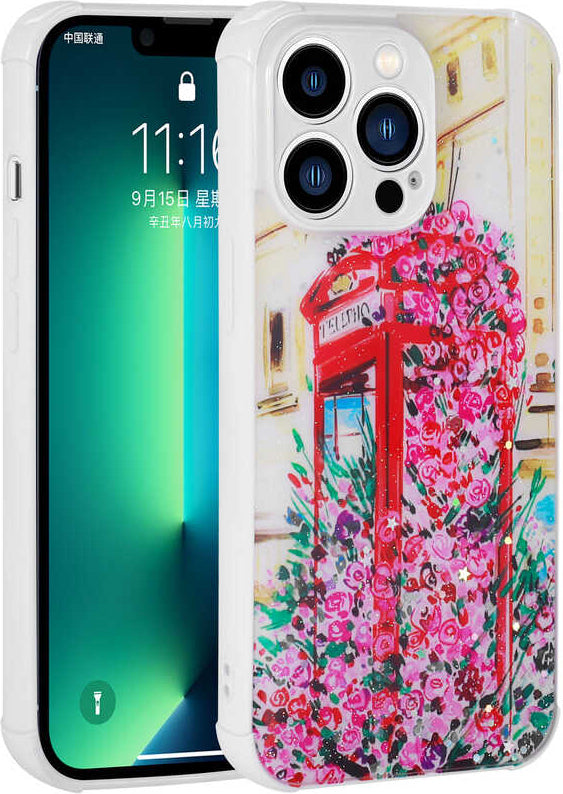 iPhone 13 Pro Max Uyumlu Simli Desenli Kamera Korumalı Parlak Mnc Popy Kapak-Kulübe