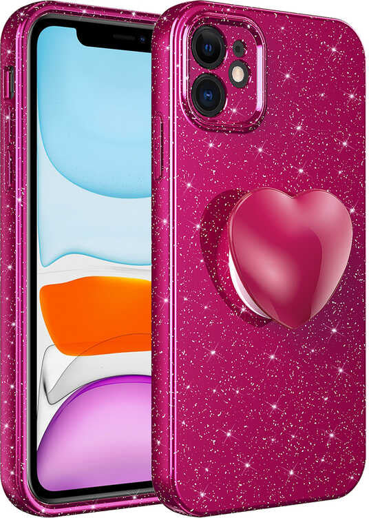 iPhone 11 Uyumlu Kamera Korumalı Simli Pop Soketli Lüks Mnc Koton Soketli Kapak-Mürdüm