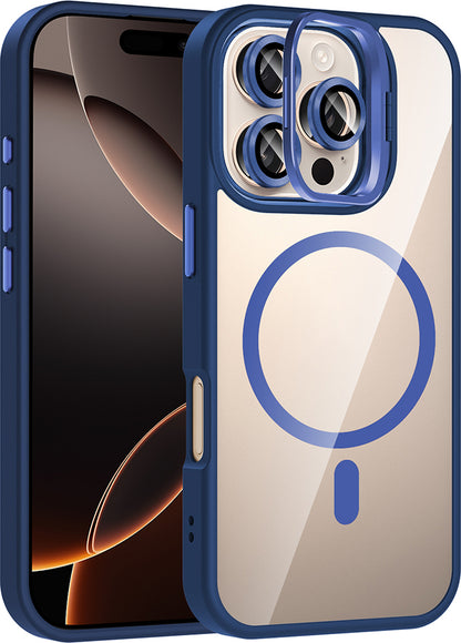 iPhone 16 Pro Kılıf Standlı ve Kamera Lens Hediyeli M-Safe Şarj Özellikli Mnc Etro Kapak - Siyah
