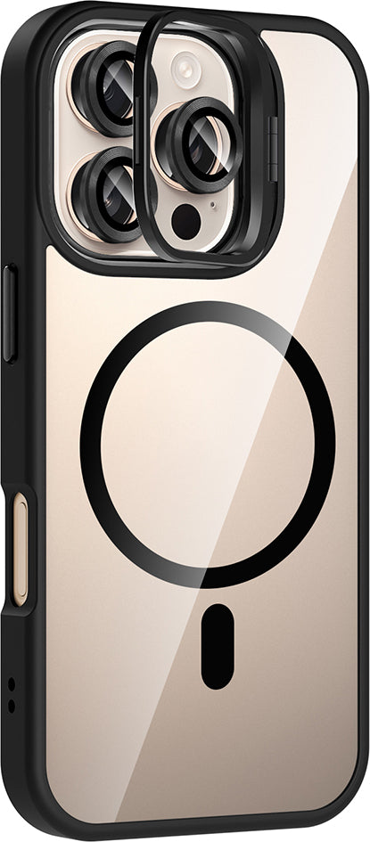 iPhone 16 Pro Kılıf Standlı ve Kamera Lens Hediyeli M-Safe Şarj Özellikli Mnc Etro Kapak - Siyah