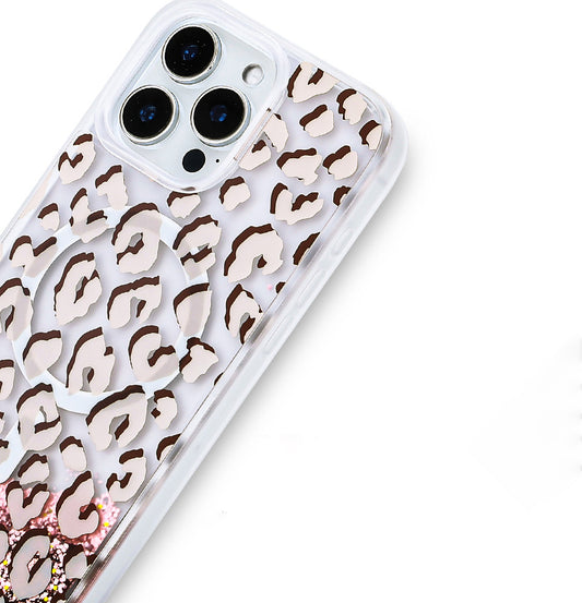iPhone 16 Pro Uyumlu Kılıf Sıvılı Simli Baskılı Şeffaf Arka Yüzey Mnc Mossa Silikon Kapak-Pembe