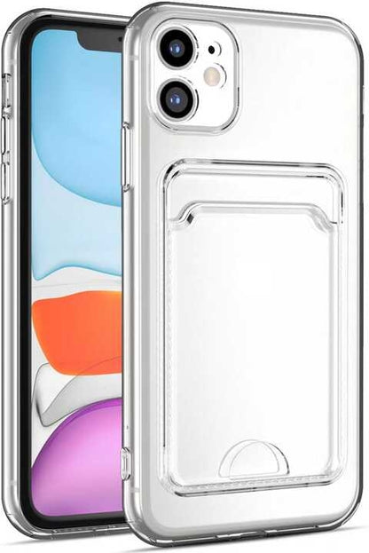 iPhone 12 Kılıf Kartlıklı Şeffaf Mnc Setra Clear Silikon Kapak-Renksiz