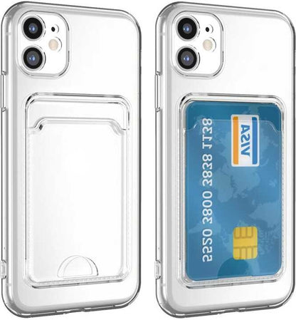 iPhone 12 Kılıf Kartlıklı Şeffaf Mnc Setra Clear Silikon Kapak-Renksiz