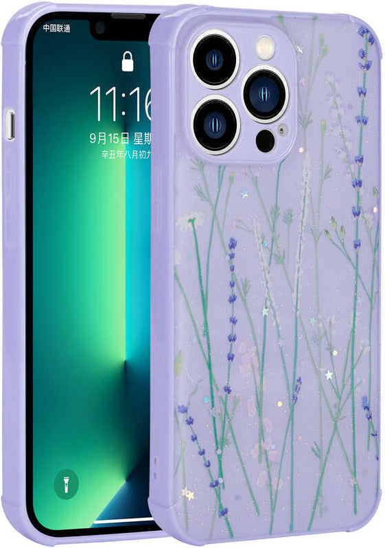 iPhone 13 Pro Uyumlu Simli Desenli Kamera Korumalı Parlak Mnc Popy Kapak-Dallar
