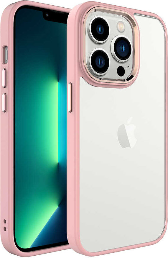 iPhone 14 Pro Uyumlu Mnc Krom Kapak-Pembe Açık