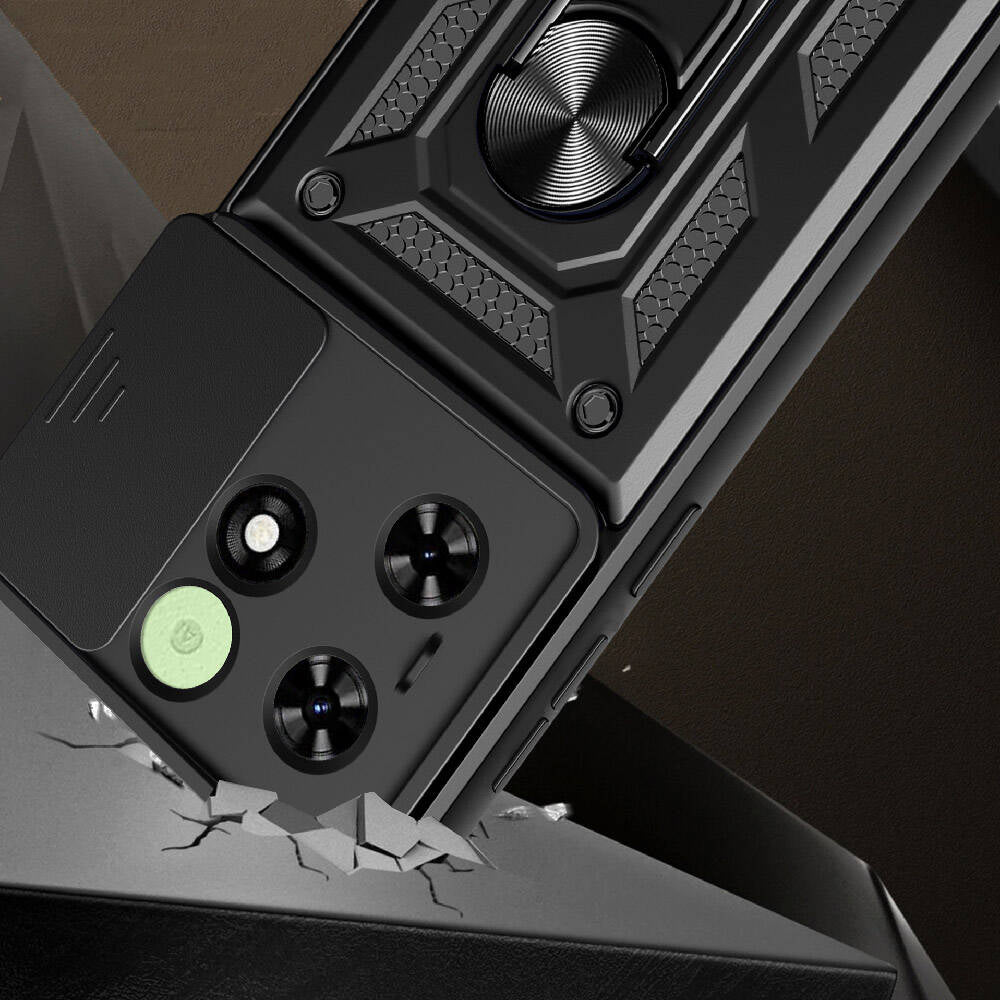 Tecno Spark 20C Kılıf Magnetik Standlı Kamera Korumalı Mnc Sürgülü Vega Kapak-Mavi