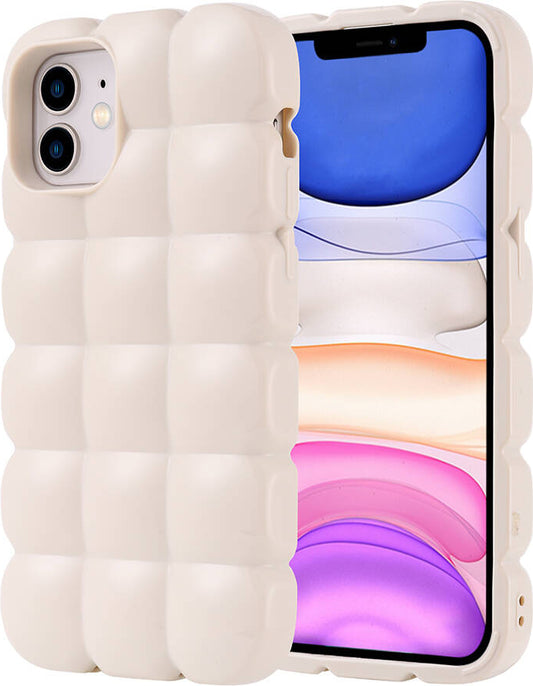 Apple iPhone 12 Kılıf Parlak Esnek Silikon Mnc Dom Dom Kapak-Beyaz