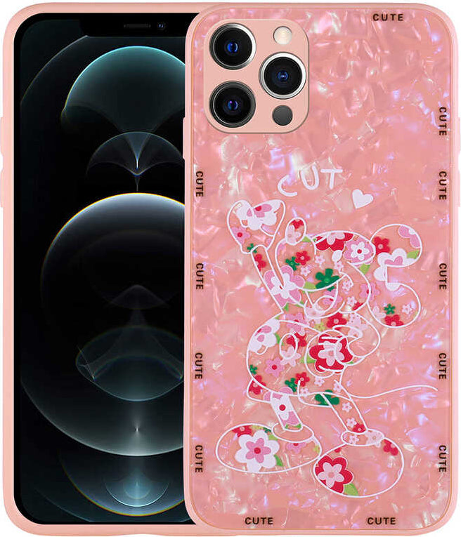 iPhone 13 Pro Uyumlu Desenli Sert Silikon Mnc Mumila Kapak-Pink Mouse