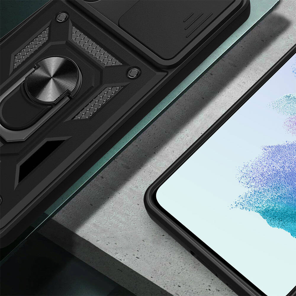 Galaxy A54 Kılıf Magnetik Standlı Kamera Korumalı Mnc Sürgülü Vega Kapak-Siyah