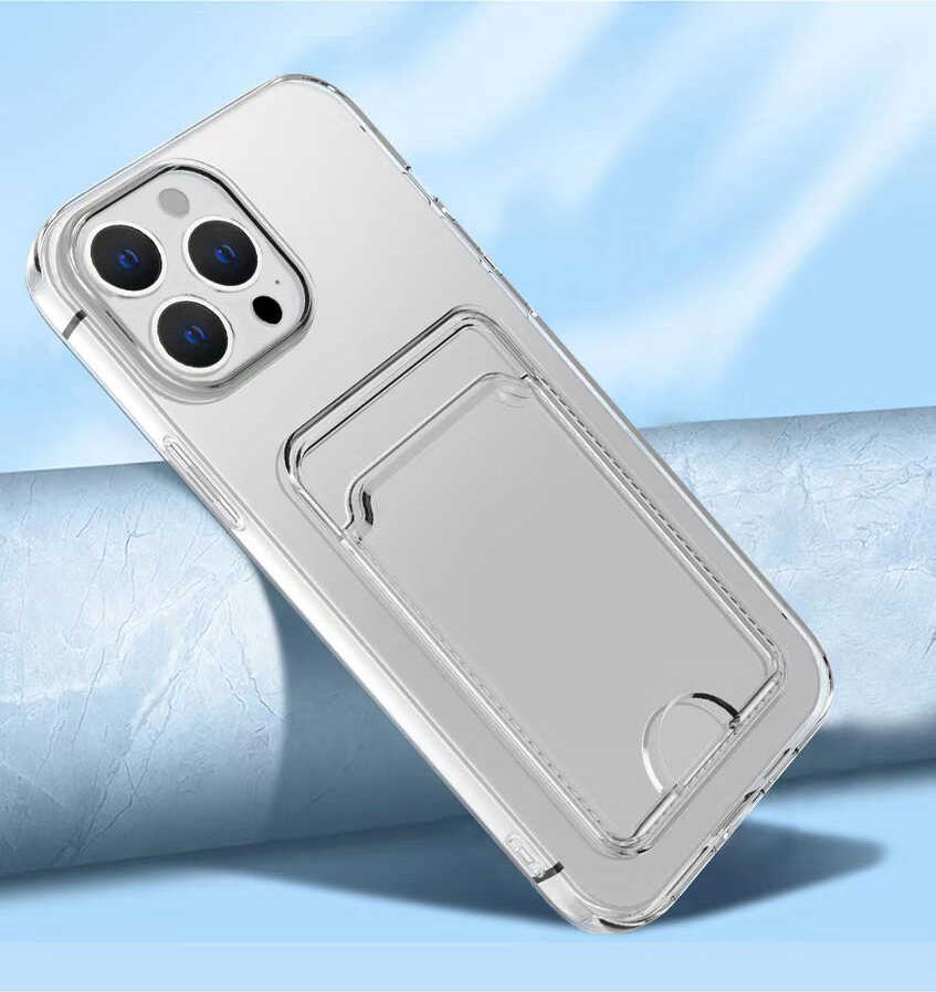 iPhone 14 Pro Kılıf Kartlıklı Şeffaf Mnc Setra Clear Silikon Kapak-Renksiz