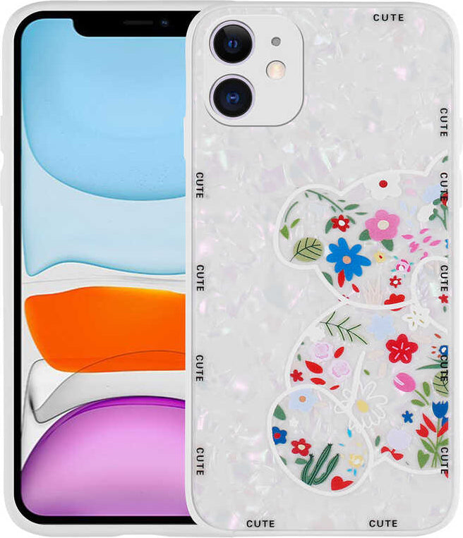 iPhone 12 Uyumlu Desenli Sert Silikon Mnc Mumila Kapak-White Bear