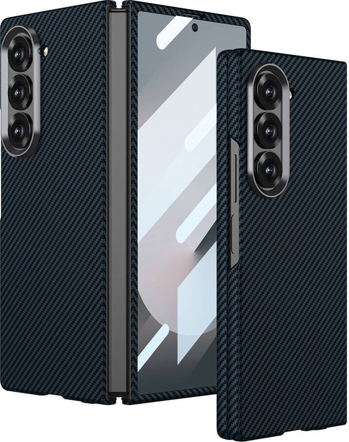 Galaxy Z Fold 6 Kılıf Kamera Korumalı Karbon Fiber Tasarımlı Arka Yüzey Mnc Kıpta Karbon Kapak-Laci