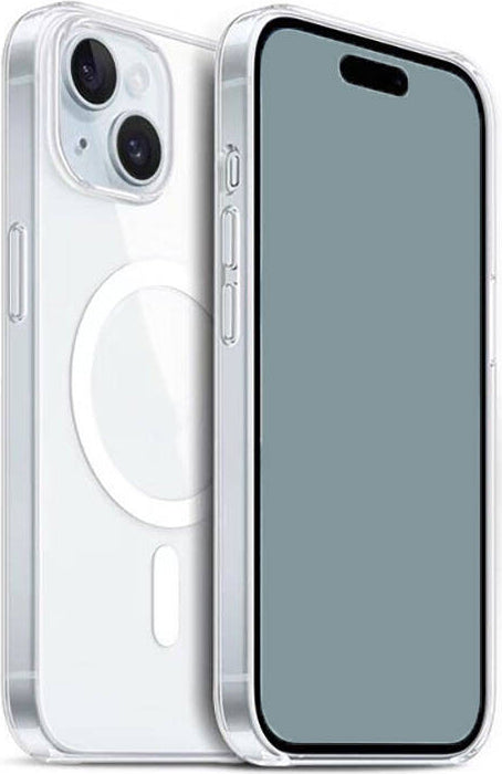 iPhone 15 Plus Uyumlu Magsafe Şarj Özellikli Şeffaf Sert Pc Mnc Embos Kapak-Renksiz