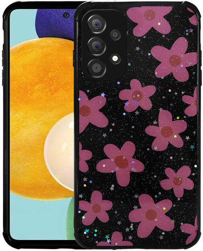 Galaxy A23 Kılıf Simli Desenli Kamera Korumalı Parlak Mnc Popy Kapak-Çiçek