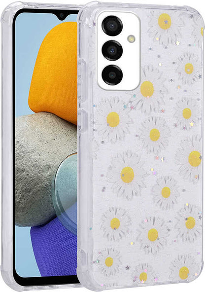 Galaxy M23 Kılıf Simli Desenli Kamera Korumalı Parlak Mnc Popy Kapak-Papatya