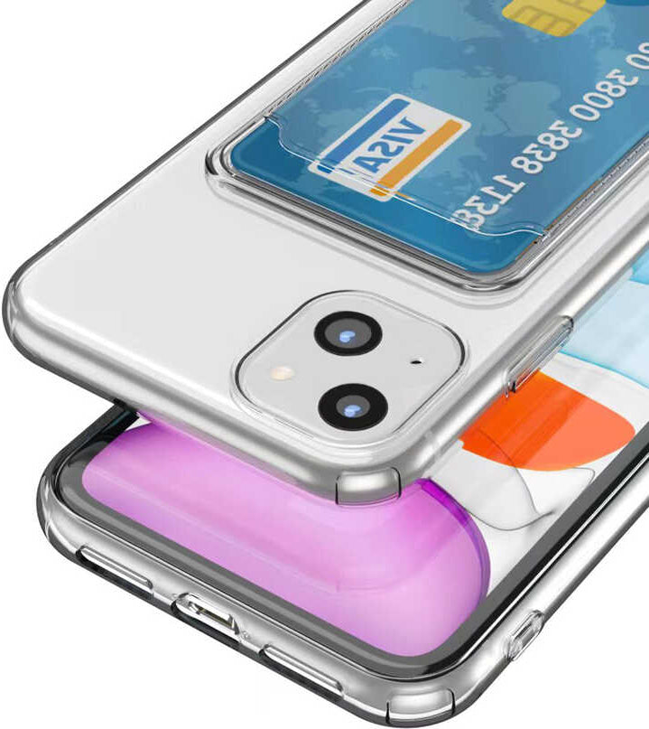 iPhone 14 Kılıf Kartlıklı Şeffaf Mnc Setra Clear Silikon Kapak-Renksiz