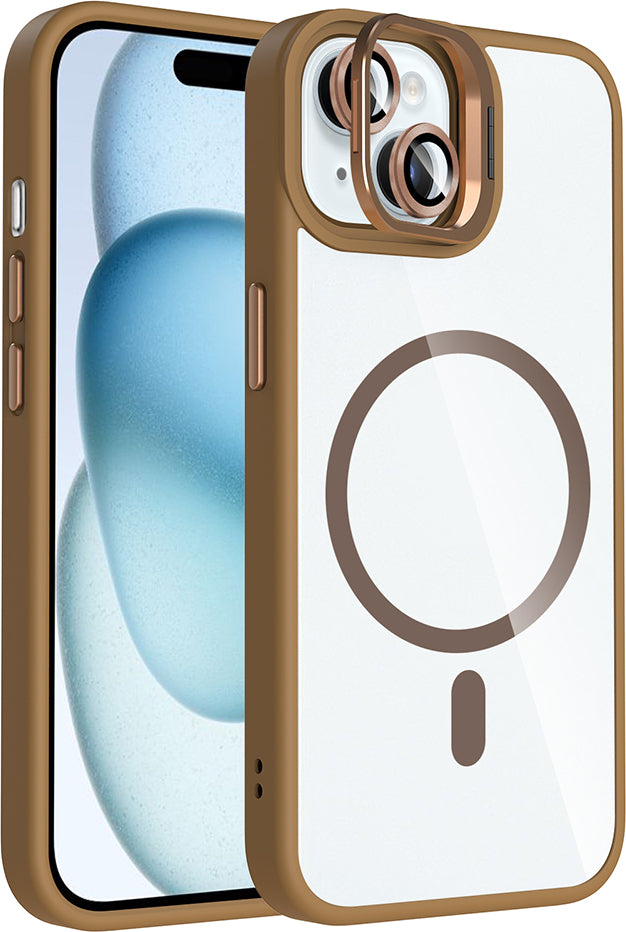 iPhone 15 Kılıf Standlı ve Kamera Lens Hediyeli M-Safe Şarj Özellikli Mnc Etro Kapak - Gri