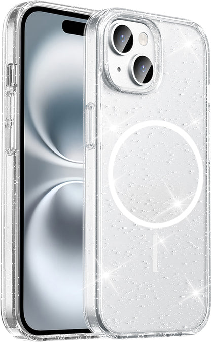 iPhone 13 Kılıf M-Safe Şarj Özellikli Parlayan Simli Saydam Renkli Mnc Maris Kapak - Şeffaf