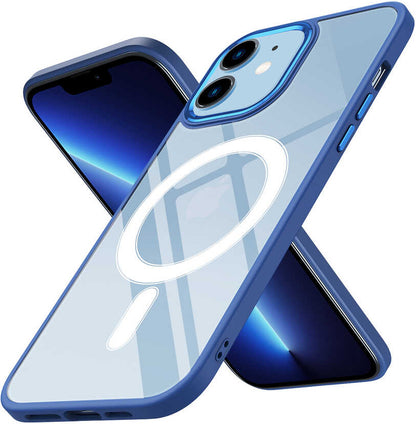 iPhone 12 Uyumlu Wireless Şarj Özellikli Mnc Krom Magsafe Silikon Kapak-Lacivert