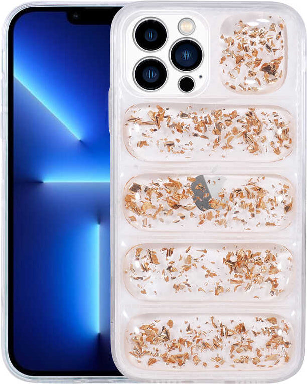 iPhone 12 Pro Kılıf Kamera Korumalı Simli Airbag'li Mnc Dalga Kapak-Gold