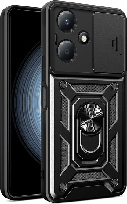 Infinix Hot 30 Play Kılıf Magnetik Standlı Kamera Korumalı Mnc Sürgülü Vega Kapak - Siyah